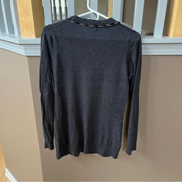Jodi Arnold For The Limited Career Gray Cardigan Size Small Metal Chain Satin - Picture 6 of 8
